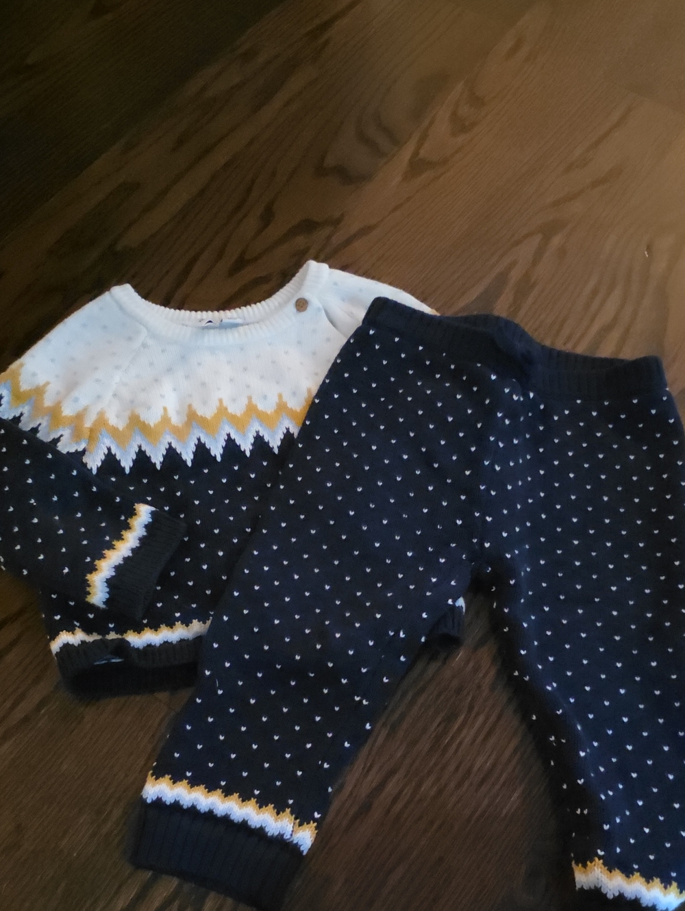 Navy & White Baby Knit Sweater Set with Yellow Accents